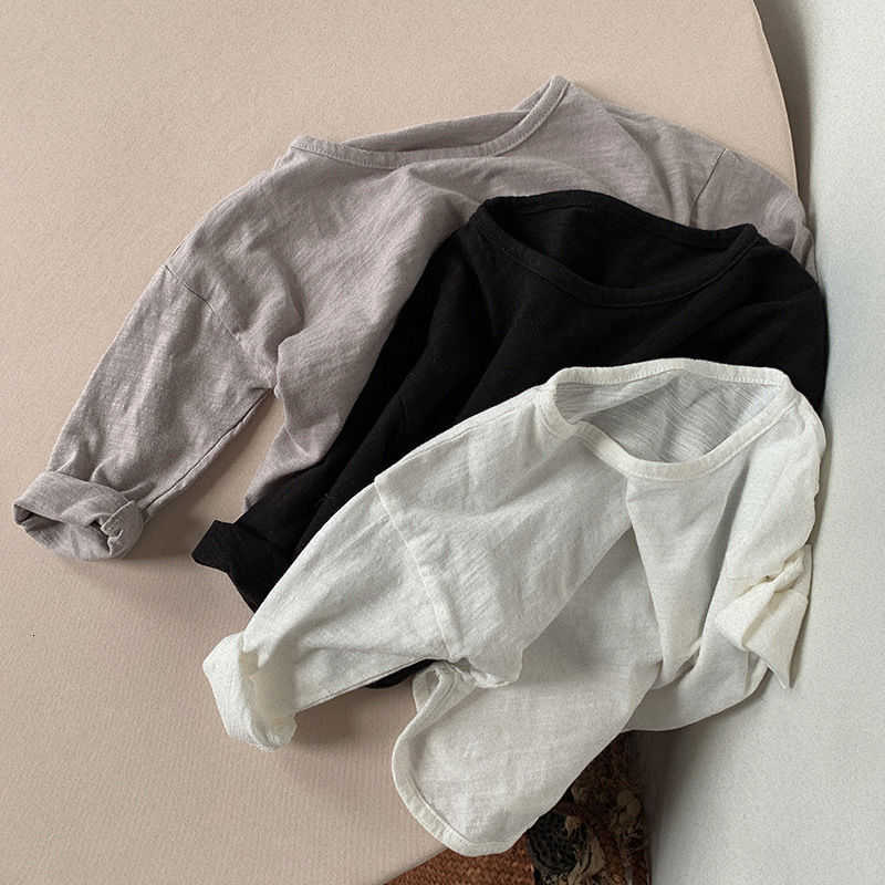 Tshirts Childrens bamboo cotton longsleeve Tshirt new spring and autumn style Korean version base shirt for boys and girls versatile top for toddlers 