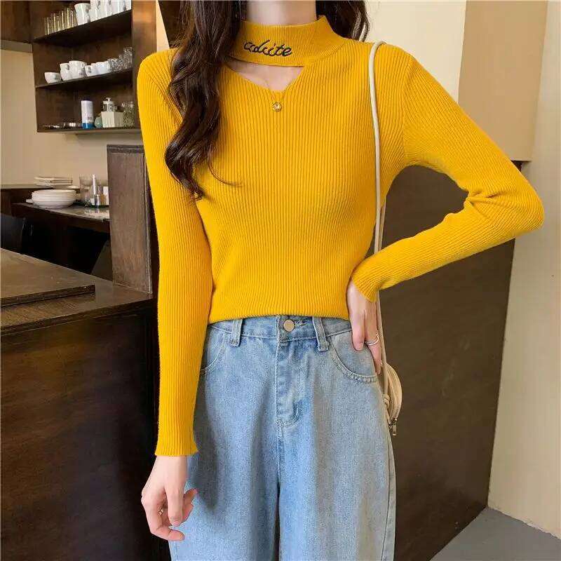 Hollow Half Turtleneck for Women in Autumn and Winter New Slim Fit Inner Long-sleeved Pullover Base Knit Sweater Trendy Z260313