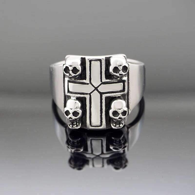 Vintage 316L Stainless Steel Iron Cross Skull Ring Men's Punk Party Biker Rings Jewelry Gift H260312