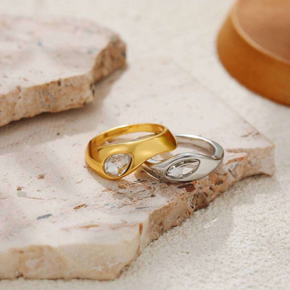 Women's Double-Layer Ring Set Stainless Steel White Zircon Two-Color Simple Stylish Jewelry for Daily Wear H260312