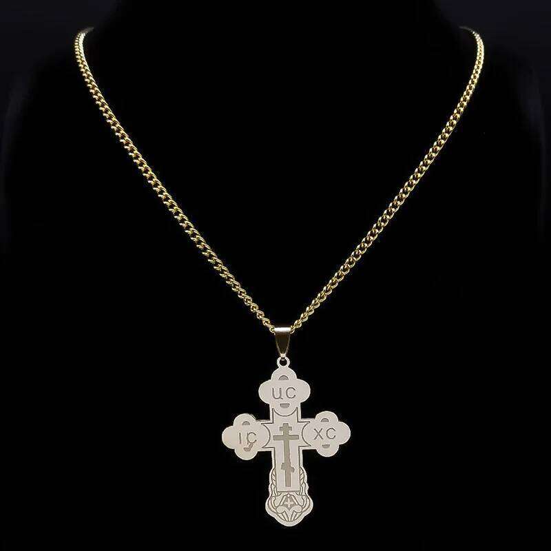 Stainless Steel Orthodox Minimalist Latin Cross Budded Russian Slavic Christian Serbian Talisman Necklace Jewelry H260312