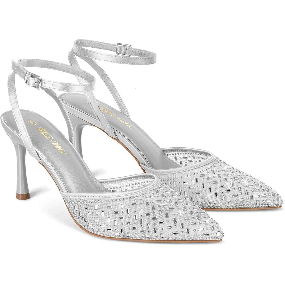 Women S Cienna High Heels Sexy Stiletto Closed Toe Mesh Sparkly Rhinestones Ankle Strap Dress Wedding Party Pumps Shoes MOJIDASHU