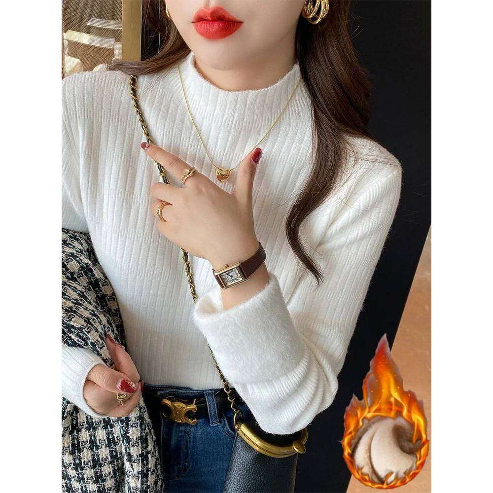Women Elegant Thicken Velvet Lined Warm Sueter Fleece Knitted Pullover Autumn Winter Turtleneck Sweater Slim Knitwear Jumper Z260313