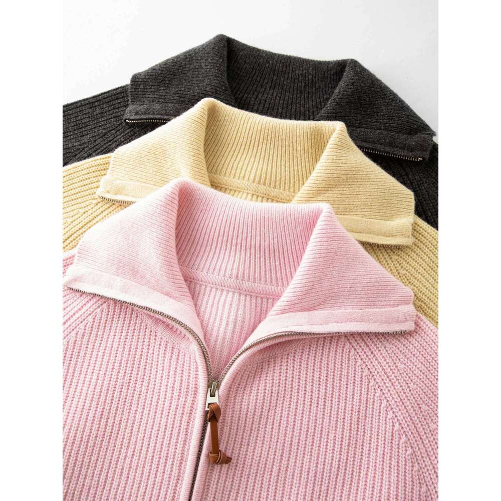 FSLE Autumn Sweater Women Loose Fit Wool Blend Knit Cardigan Fall Winter 2025 New Style Zipper Front Outerwear Top for Casual Z260313
