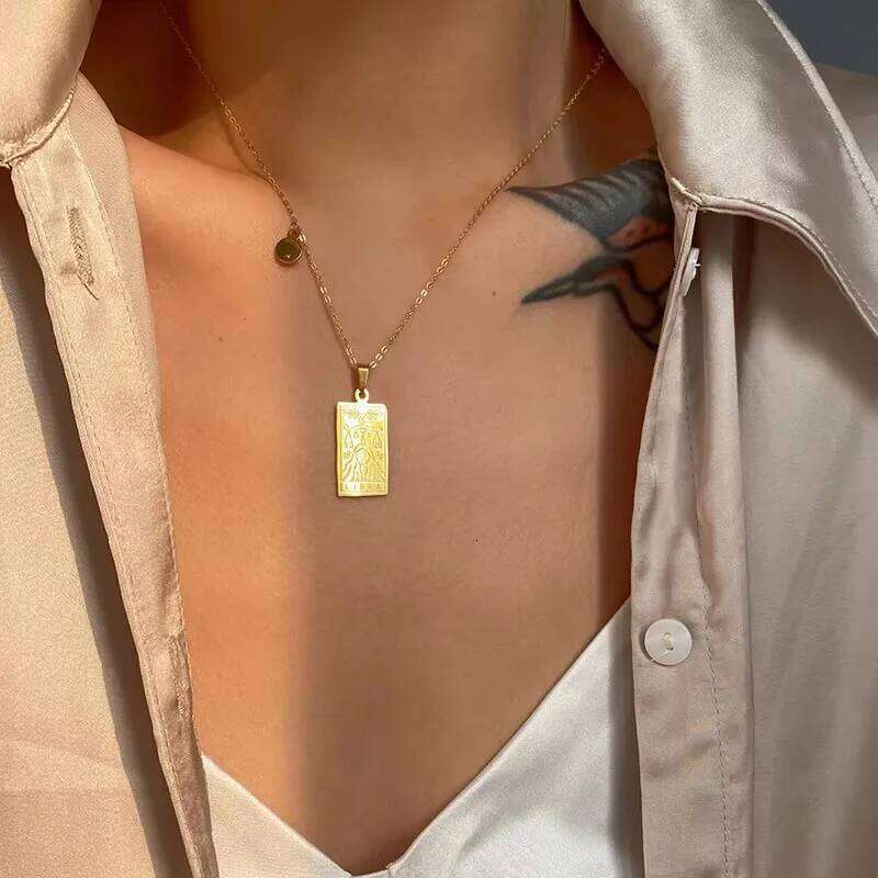 Stainless Steel Geometric Pendant Horoscope 12 Constellations Necklace Women Zodiac Sign Necklaces Collar Gift for Her H260312