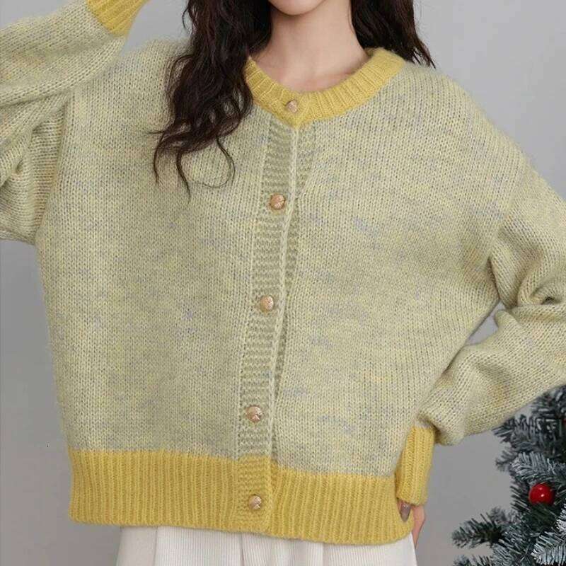 2026 Long Sleeve Patchwork Knitted Sweater Single-breasted Cardigan O-Neck Casual Warm Coat Office Outerwear Autumn Winter Z260314