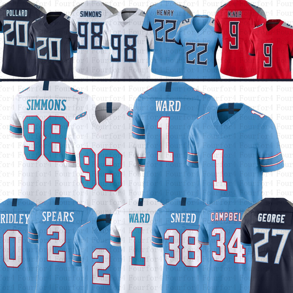 Cam Ward Ridley Football Jersey Jeffery Simmons L'Jarius Sneed Tyjae Spears Steve McNair Tony Pollard Eddie George Jermaine Johnson II Chimere Dike Okonkwo