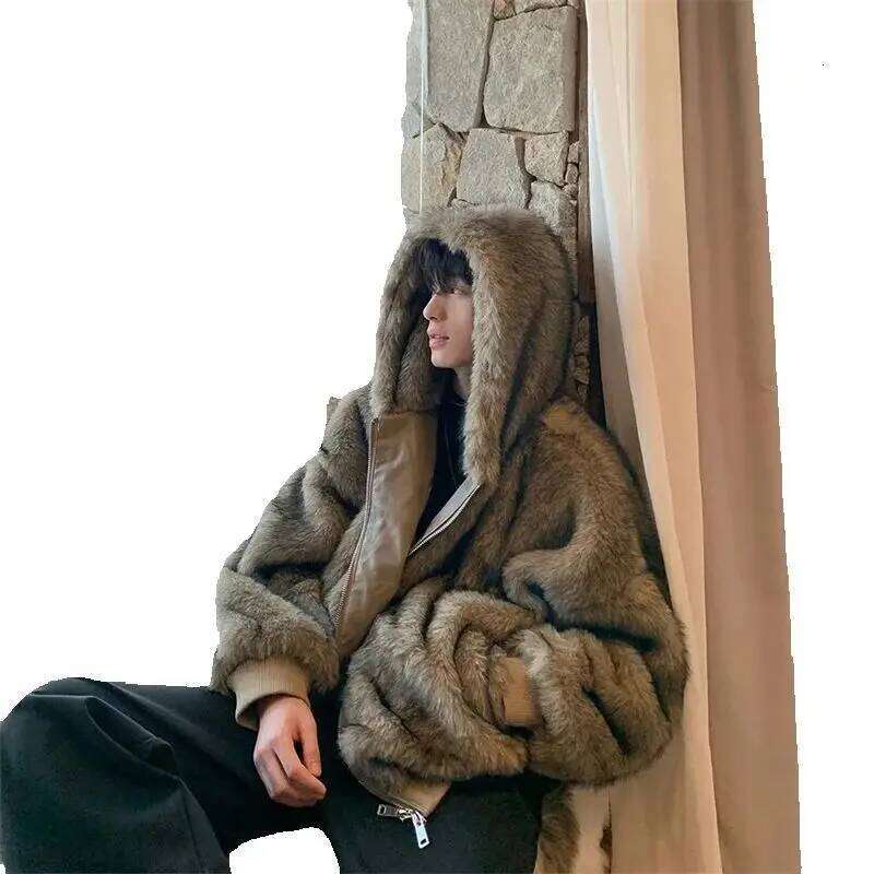 Pi Shuai 2024 Winter Autumn/Winter Men New Style Fox Imitation Fur Leather Fashion Loose Thick Warm Coat Commuter Z260313