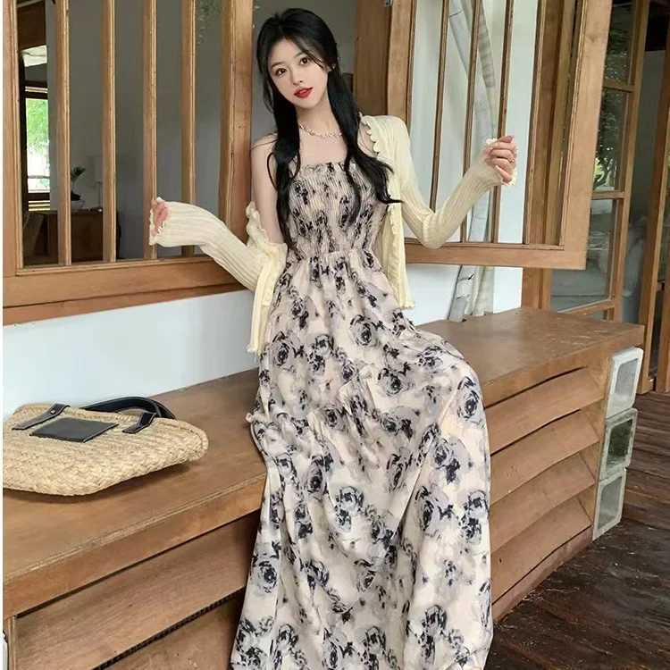 Elegant Long Dress 2024 New Summer Vacation Style High-waisted Slimming Sleeveless Tank Dress Fragrant FlowersT260316