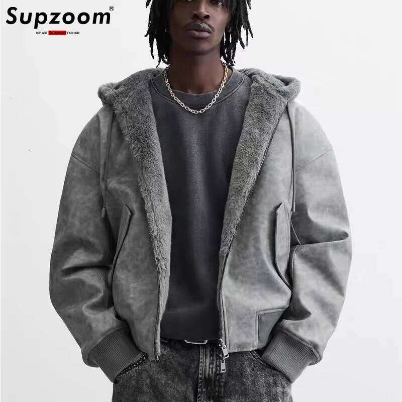 Supzoom New Arrival Top Fashion Winter Warm Flowing Gold Mink Imitation Sheep Sheared Fur Zipper Both Sides Hooded Jacket Z260313
