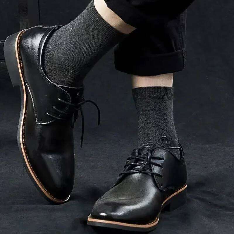 5Pairs/Lot Solid Color Cotton Black Business Soft Breathable High Elastic Men's Mid-tube Socks Large Size EU48 Z260313