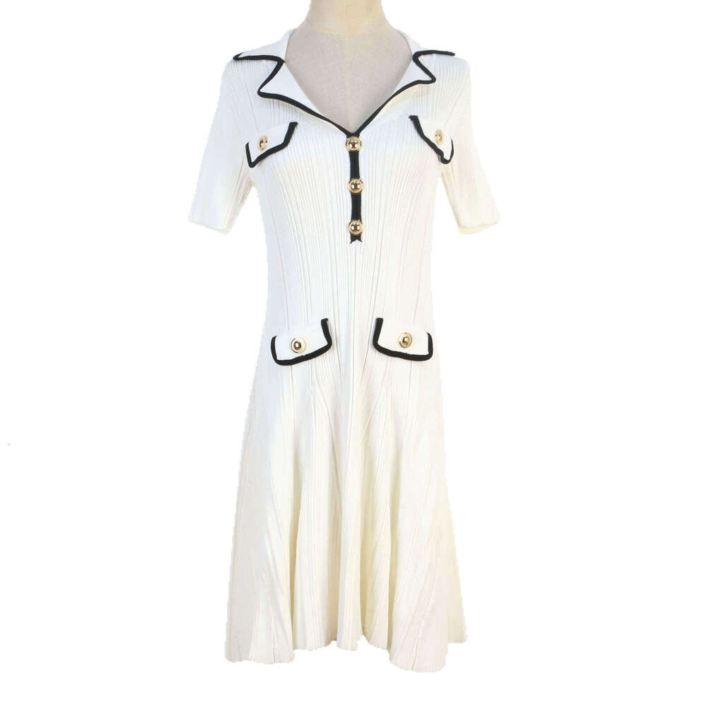 2026 Spring/Summer New Women's Suit Collar Short Sleeve Slim Fit A15 Waist Elegant French Knitted Dress
