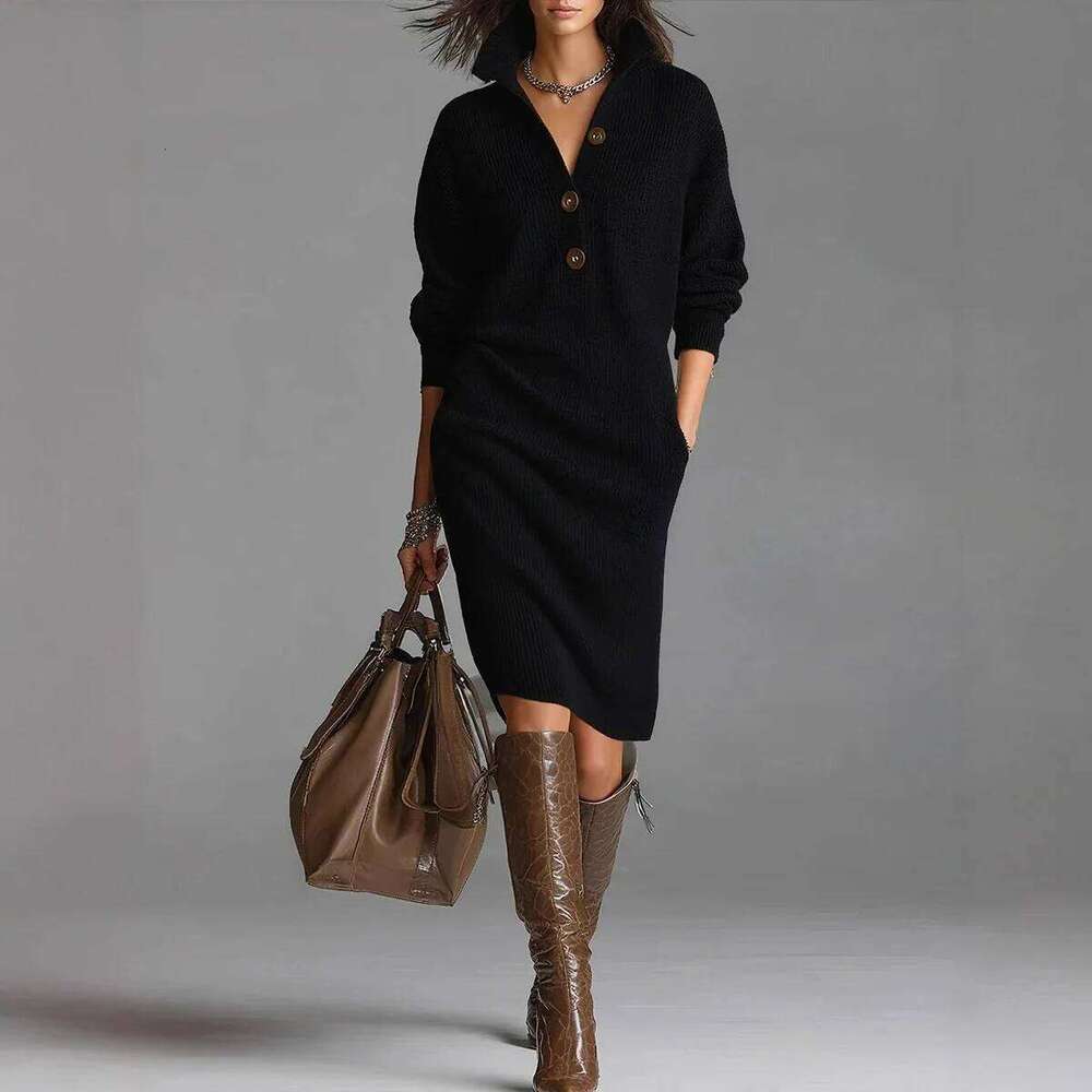 Sweater Dress Autumn Winter Casual Knitted Vestidos Single Breasted Turtleneck Robe Femme Fashion Maxi Dresses Z260313