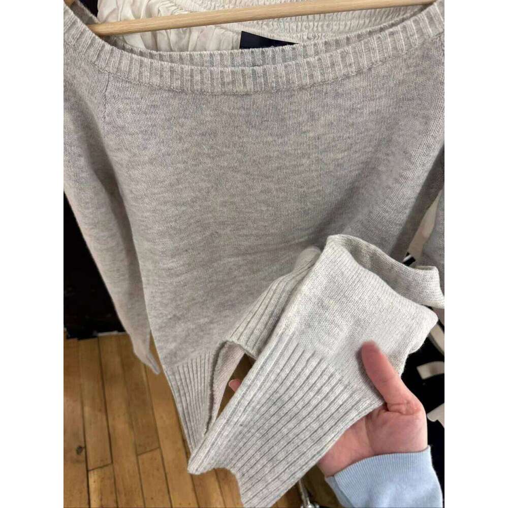 Gray Sexy Slash Neck Slim Sweater Women Autumn Long Sleeve Cotton Simple Pullovers Tops Vintage Sweet Preppy Style Solid Jumpers Z260313