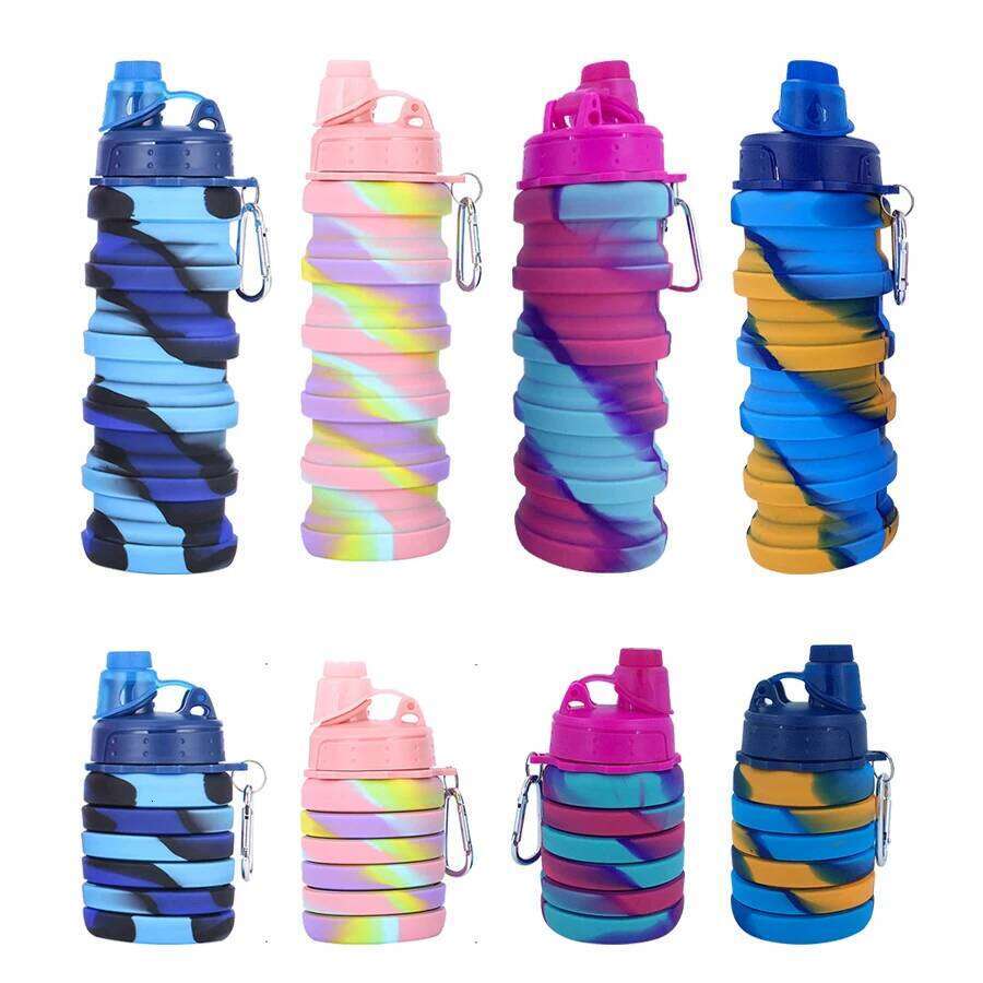 Foldable Travel Sports Portable Reusable Silicone Water Bottle with Mountaineering Buckle Z260314