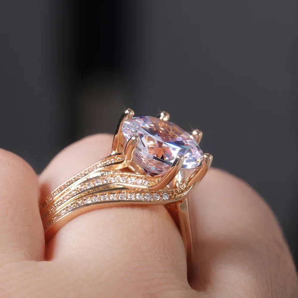 Gorgeous Solitaire Zirconia Bridal Wedding Rings Gold Color Engagement Party Brilliant Women Jewelry Anillos De Mujer H260312
