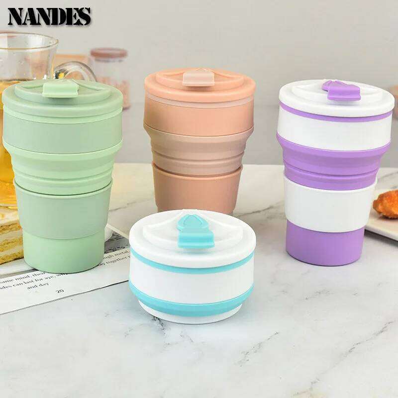 350ML/500ML Food-Grade Silicone Folding Collapsible Mug With Cover Hot Drink Cup For Camping Travel Outdoors Portable Z260314
