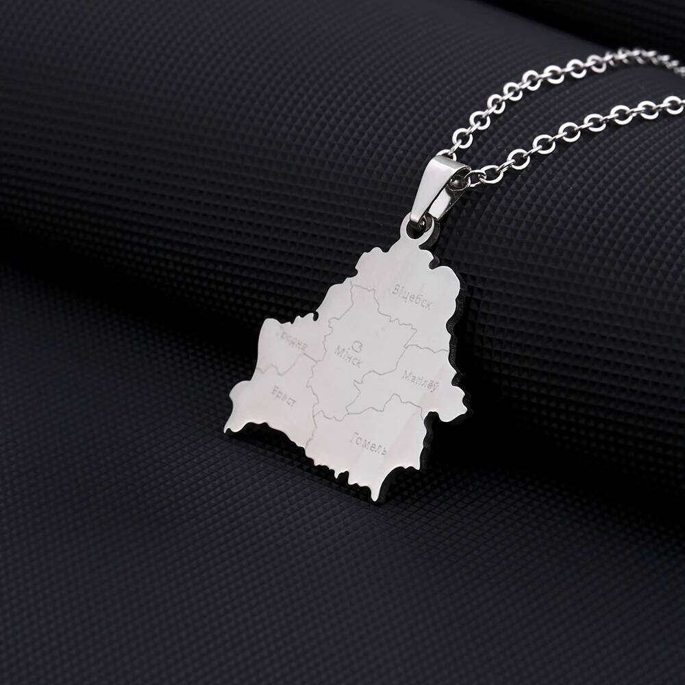 New Belarus Map With City Pendant Necklace For Women Men Gold Silver Color Fashion Belarusian Stainless Steel Jewelry Gifts H260312