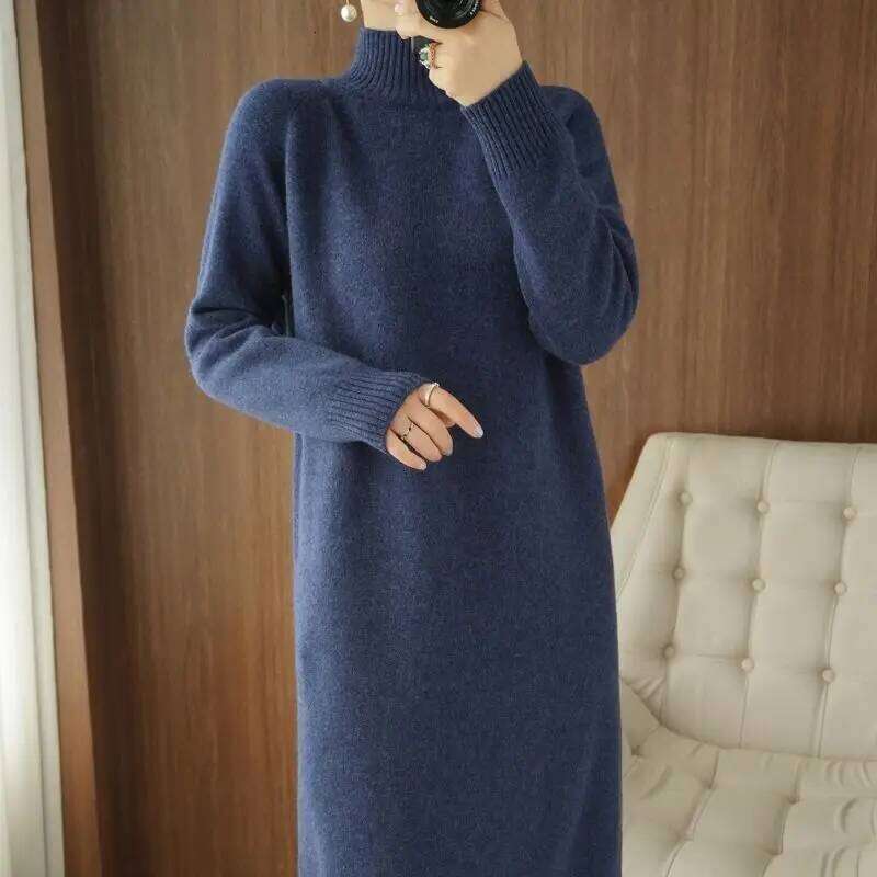 Women's Knit Sweater Dress Loose Knitted One-piece Dresses For Women Autumn Winter 2025 With High Quality Midi Korean Fashion Z260314