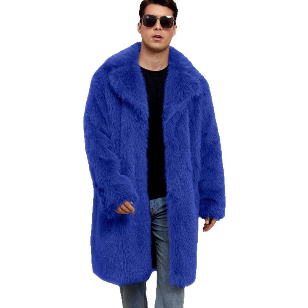 Men Faux Fox Fur Coats Thick Overcoats Jackets Long Sleeves Turn Down Collar Open Stitch Straight Maxi Casual 2025 Autumn Winter Z260313