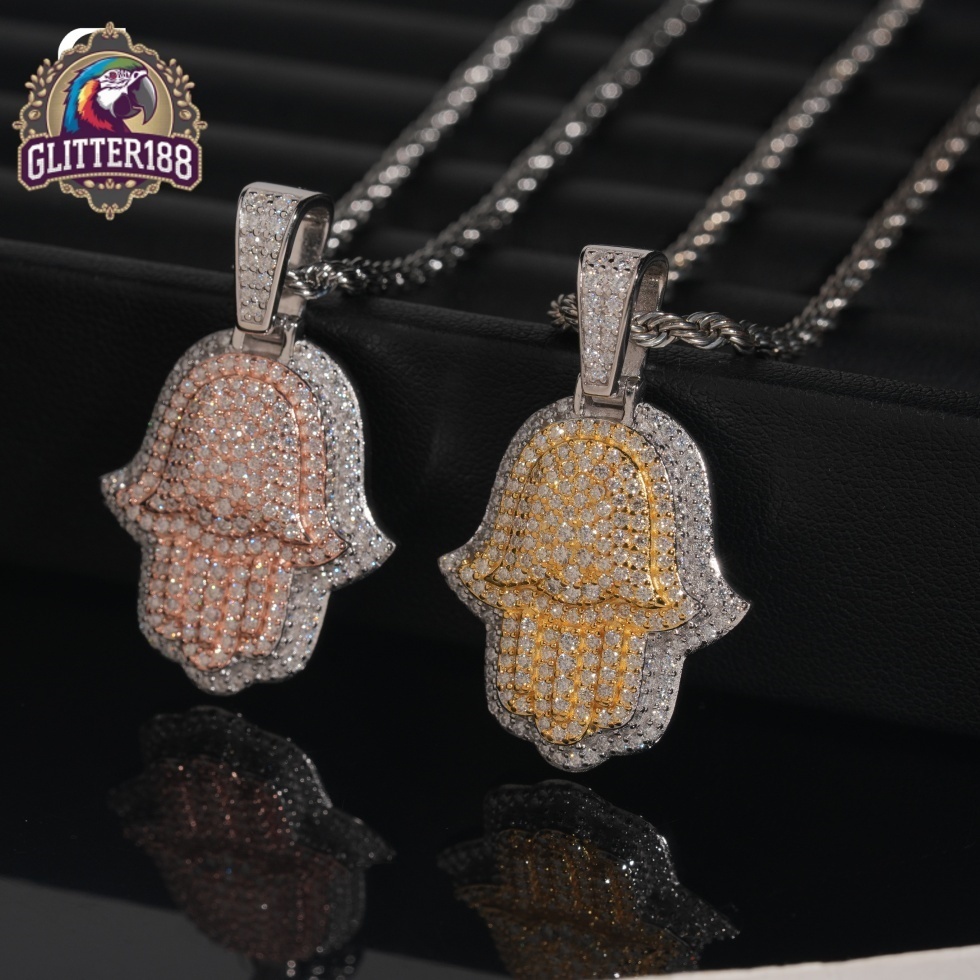 Factory Wholesale Fine Jewelry Hamsa Hip Hop Hand 925 Sterling Silver Iced Out VVS Moissanite Diamond Mens Pendants