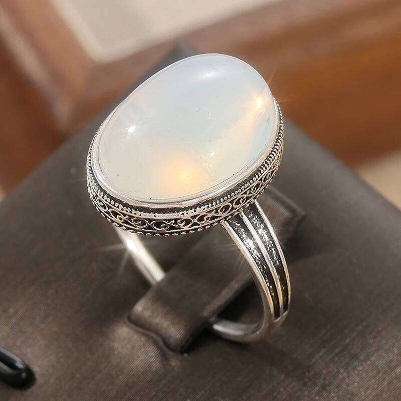 Rainbow Silvery Color Moonstone Statement Big Stone Beautiful Ring, Gift for Her H260312