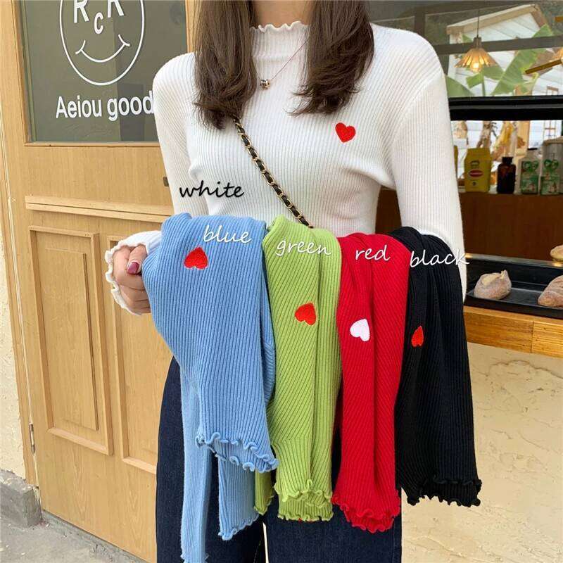 Embroidery Turtleneck Ruched High Elastic Solid 2025 Fall Winter Fashion Sweater Women Slim Sexy Knitted Pullovers Z260313