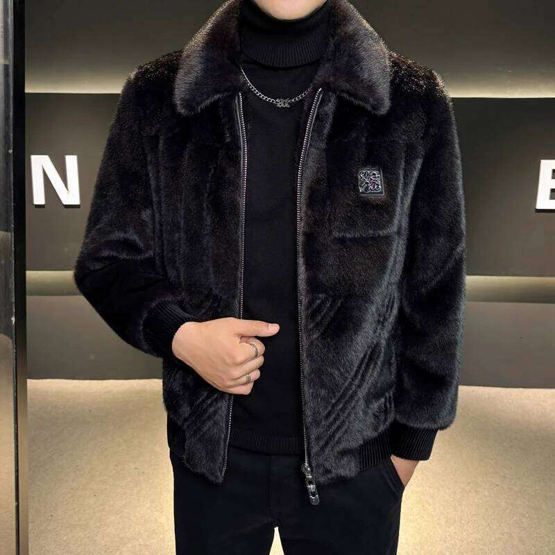 Autumn Winter Mink Jacket Men's Thick Warm Leather Jackets Flip Collar Casual Business Faux Fur Coats Men Clothing Z260313