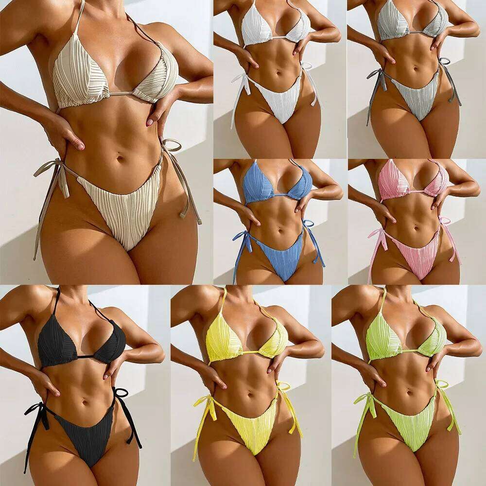 New Women Bikini Sexy Solid Color Split Swimsuit Y260303