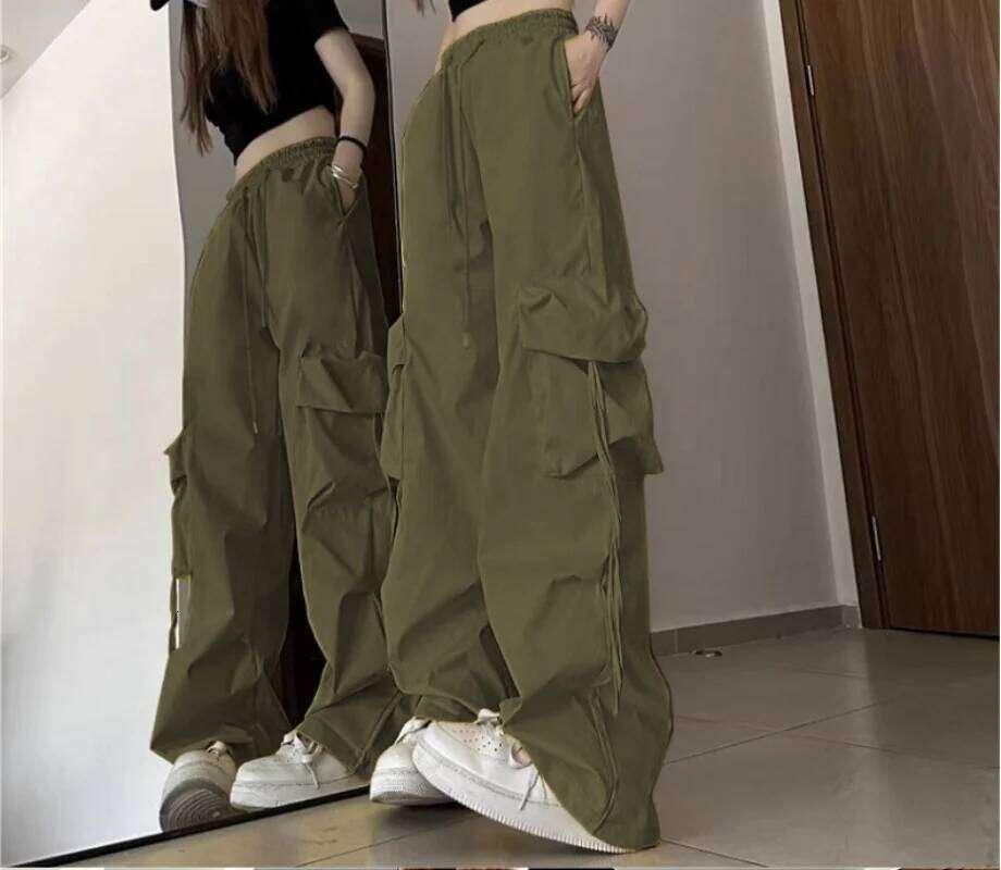 2025 New Vintage Loose Wide Leg Pants High Street Y2K Retro Hip Hop Solid Sweatpant Casual Women Cargo Commute Jogger Trousers
