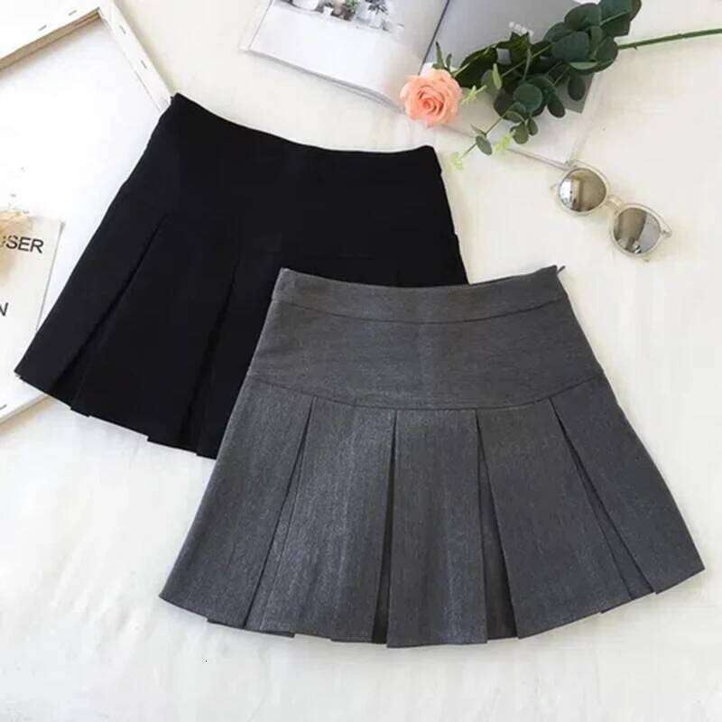 Fashion A Line Women Pleated High Waist Zipper Grey Student Mini JK Summer New 2023 Black Ladies Suit Skirt Z260314