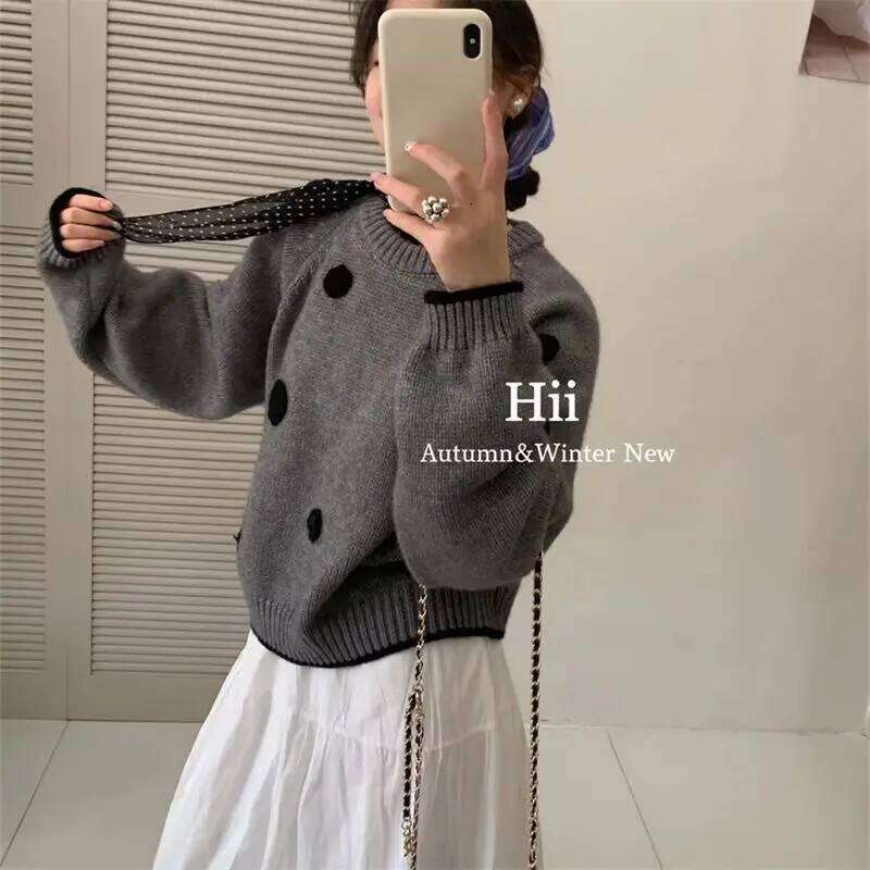 Polka Dot Pullover High-end Round Neck Knit Sweater Stylish and Fashionable Women's Top Z260313