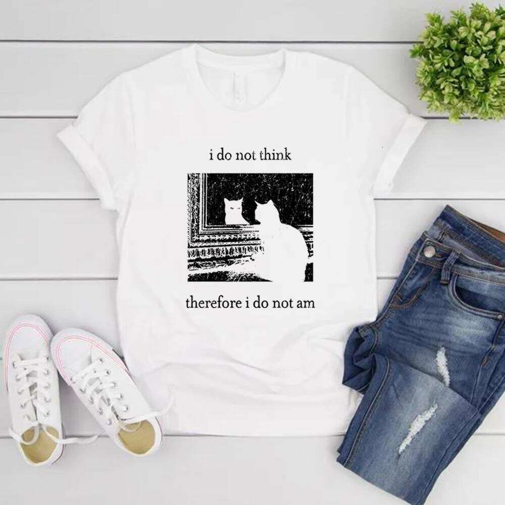Think Therefore I Do Not Am T-shirt Funny Cat Grunge Tshirt Vintage Unisex T-Shirts Goth Shirt Streetwear Tops Z260314