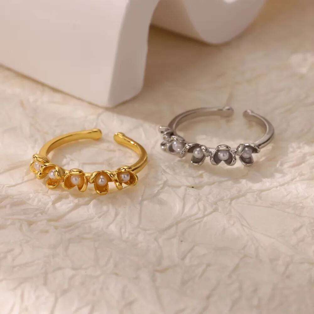 Stainless Steel Cubic Zirconia Flower Adjustable for Women Gold Color Shiny Finger Ring Fashion Party Metal Jewelry Gift H260312