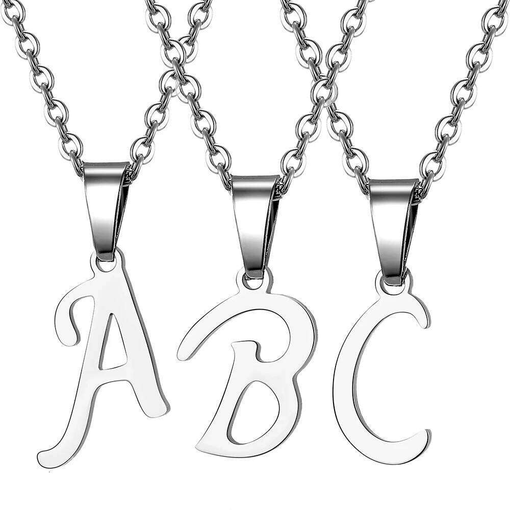 FNIO Simple Silver Color 26 Letter Pendant Necklace Fashion Unisex A-Z Initials Stainless Steel Choker Clavicle Chain Jewelry H260312
