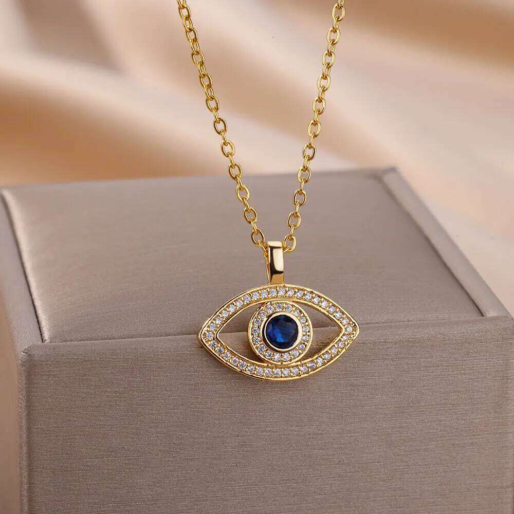 Zircon Evil Pendant Necklace for Women Stainless Steel Lucky Turkish Demon Eye Necklaces 2023 New Trend Aesthetic Jewerly H260312