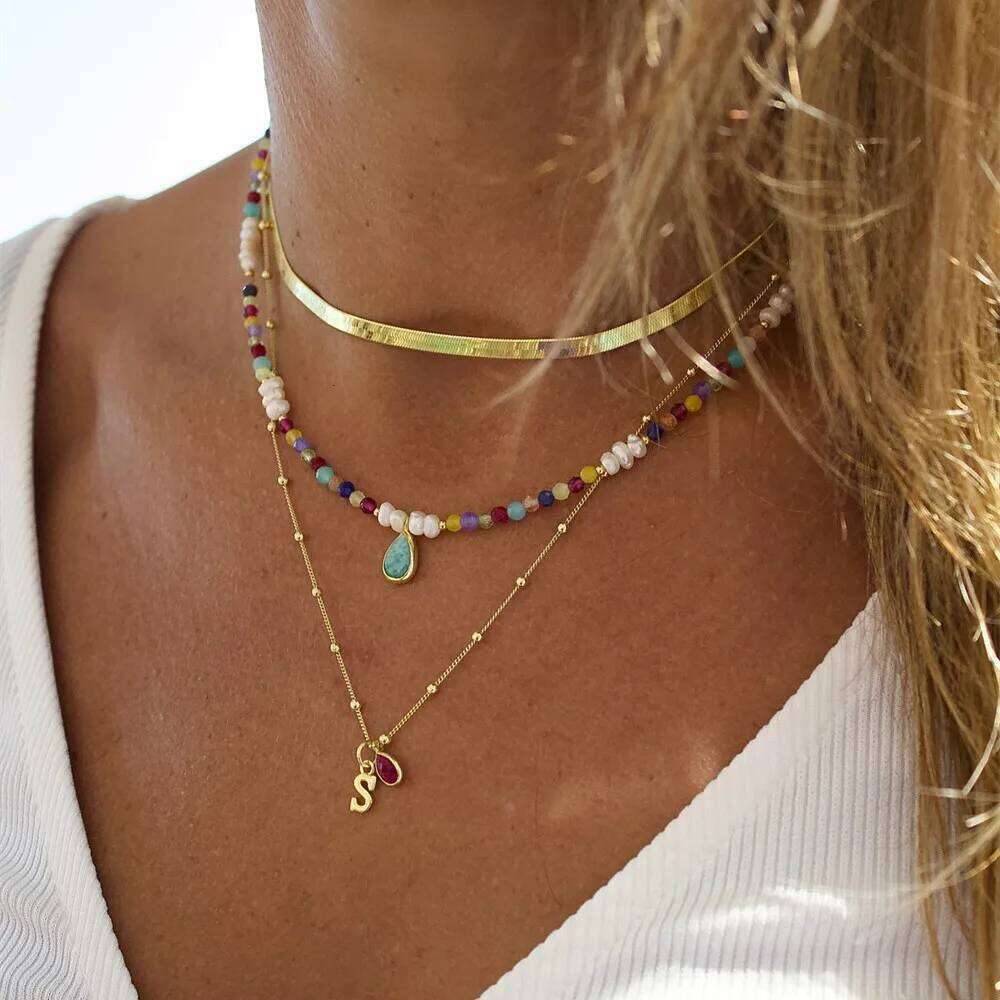 Summer Fashion Multilayer Handmade Mixed Chain For Woman Bohemian Necklaces Water Droplet Crystal Pendant Jewelry Gift 2023 New H260312