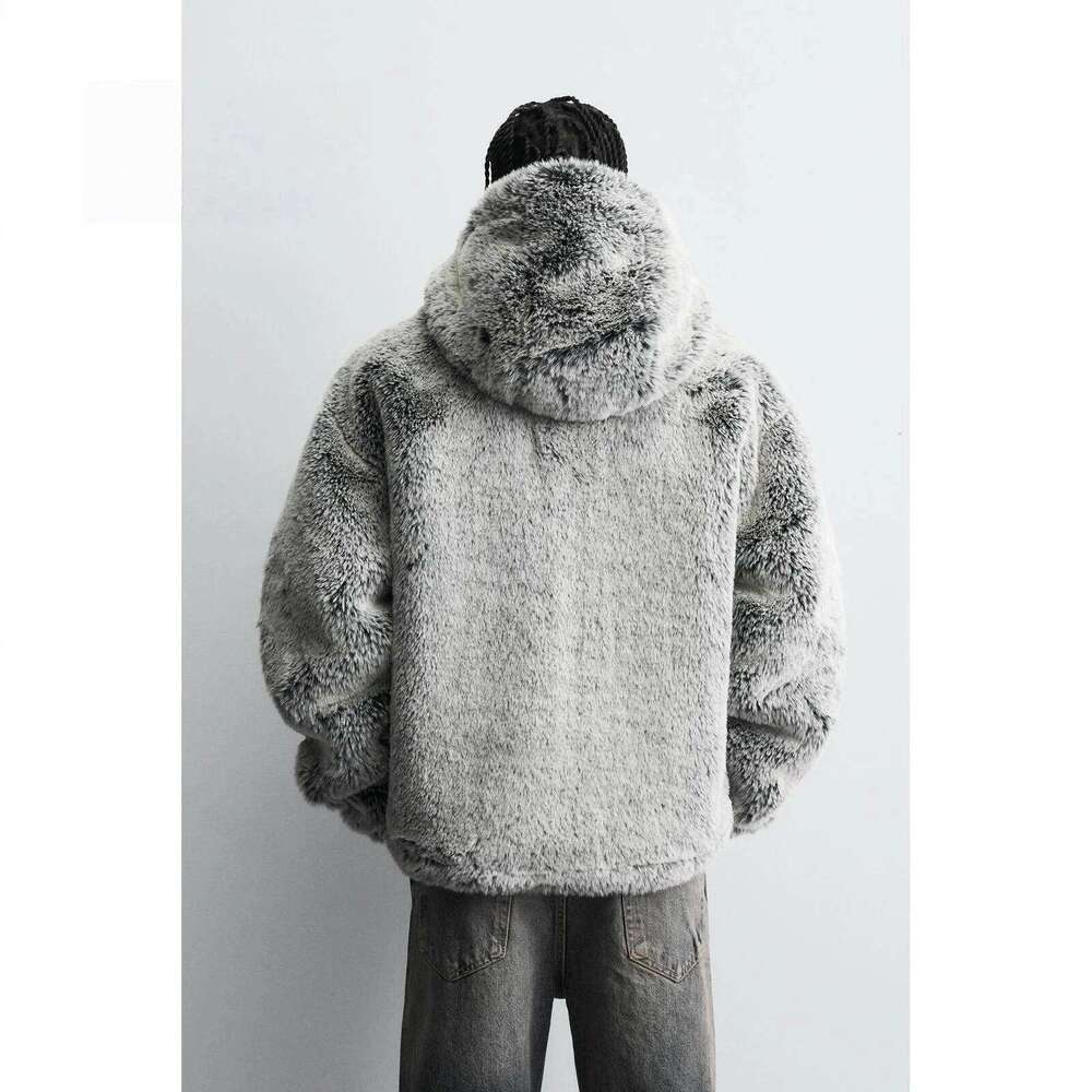 Men's Fashion Luxury Faux Overcoat Winter Warm Hooded Windproof Fur Jacket Thick Thermal Parkas Outerwear For Male Z260313