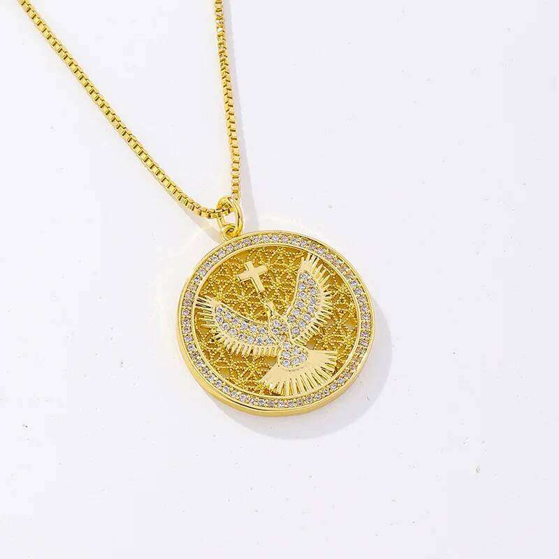 Brand New Gold Color Holy Spirit Pendant Ladies Men Casual Zircon Chain Necklace Religious Jewelry Gift H260312