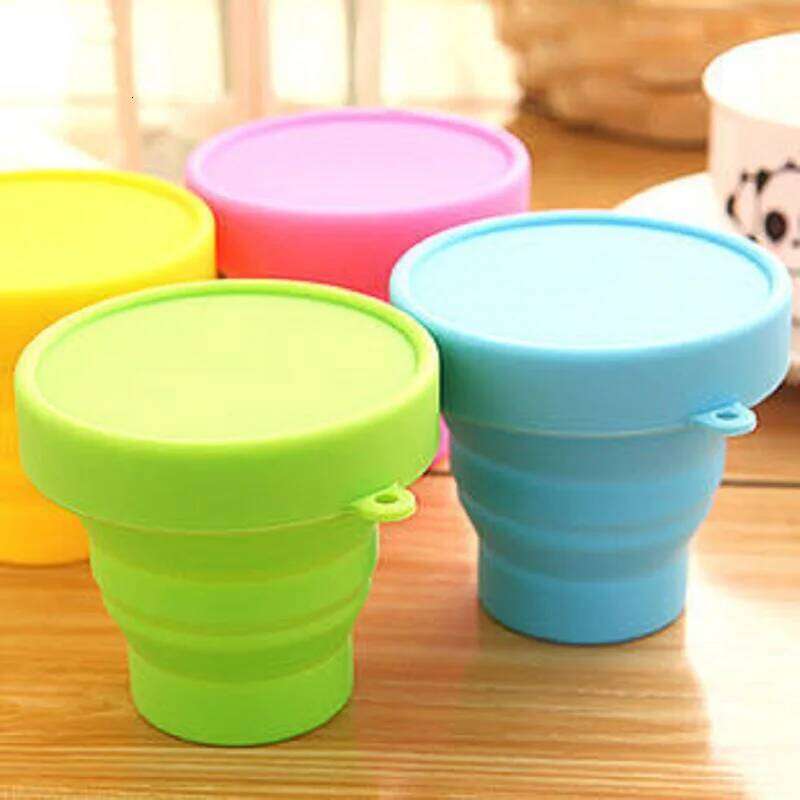 1Pc Portable Silicone Retractable Folding With Lid Telescopic Collapsible Drinking Outdoor Travel Water Cup Z260314