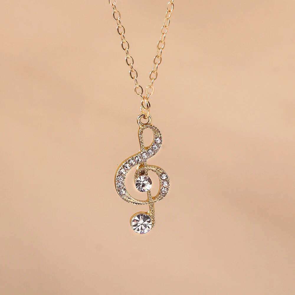 Aihua Gold Silver Color Delicate Crystal Music Note Necklaces for Women Girls Korean Musical Pendant Necklace Jewelry Gifts H260312