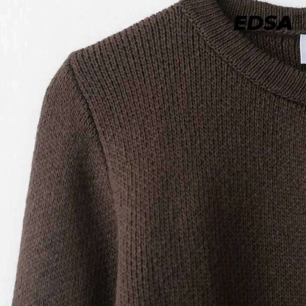 EDSA Women Fringed Knitted Cardigan with Single Button Long Sleeves Round Neck Open Stitch Sweater Tops Z260313