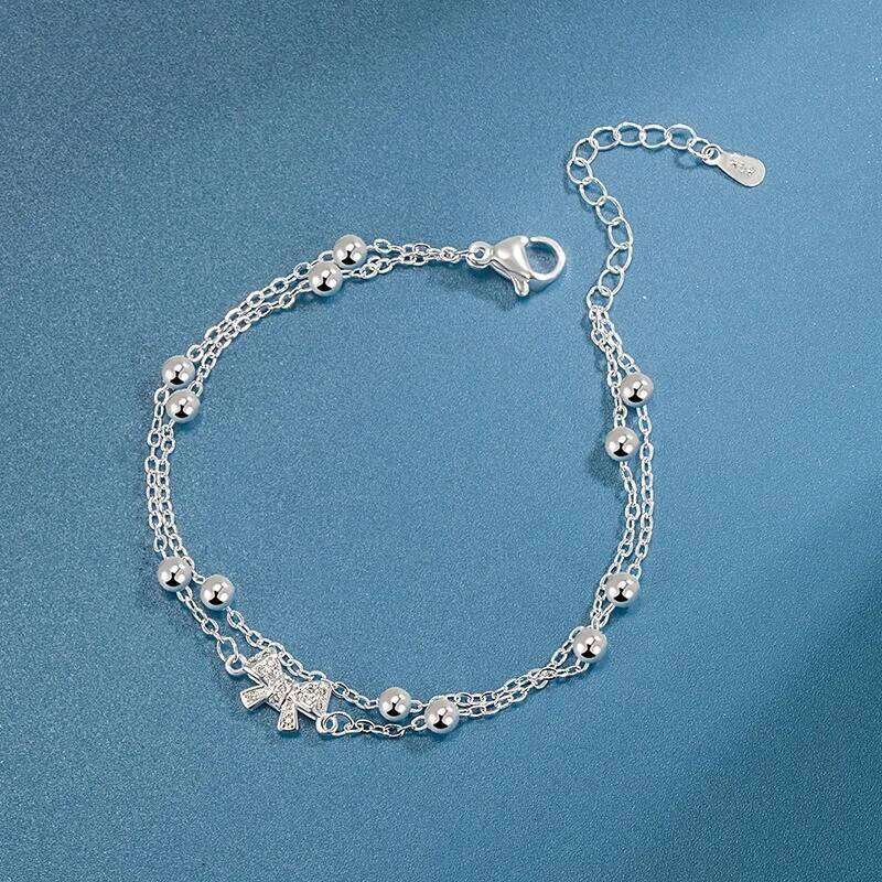 Luxury 925 Sterling Silver Zircon Bow Bracelets For Women Girls Fashion Korean Double Layer Bead Bracelet Party Wedding Jewelry Z260313