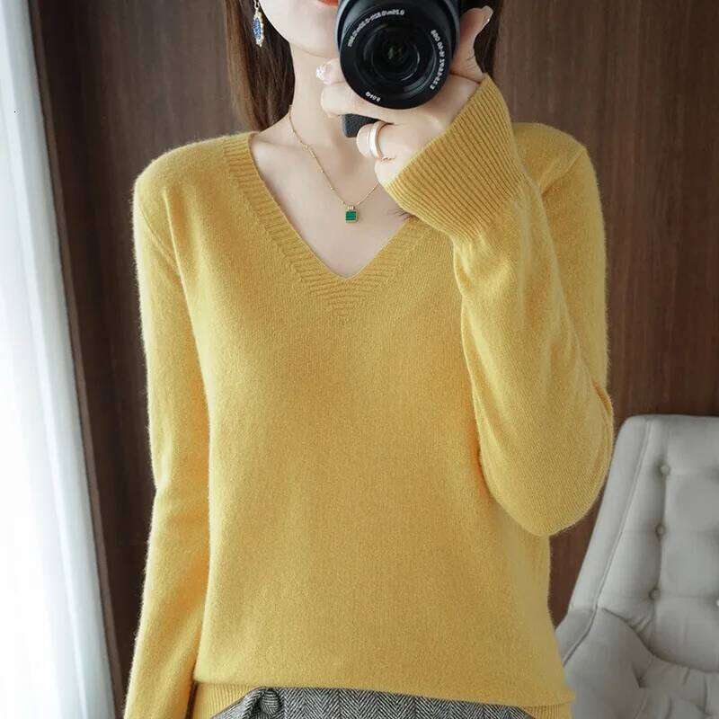 Sweaters Women Casual V-neck Solid Jumpers Pullovers Spring Autumn Womens Sweater Cashmere Knitwear Bottoming Shirt Z260314