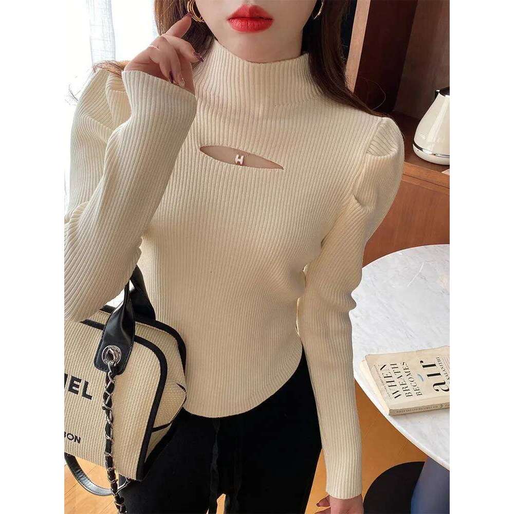 2025 Turtleneck Hollow-out Knitted Sweater Ribbed Pullovers Autumn Winter Basic Women Sweaters Fit Soft Warm Tops Z260313
