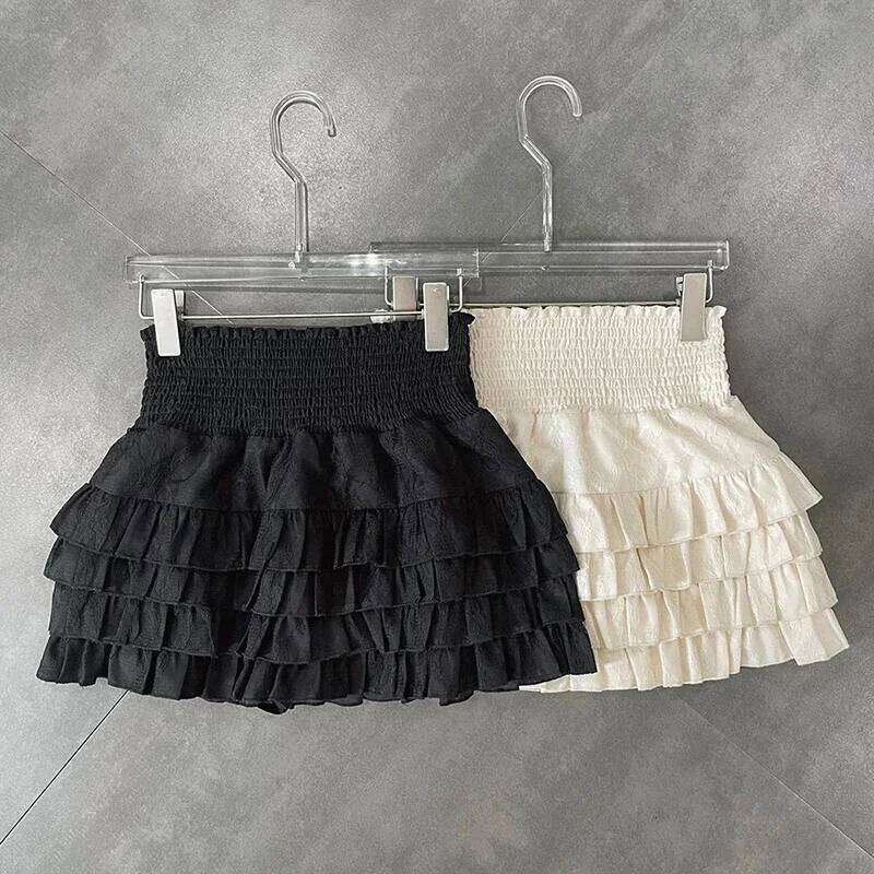 Streetwear Ruffles Mini Women Sweet Kawaii High Waist Lace A Line Skirt Summer Korean Fashion Black Ball Gown Skirts Z260314