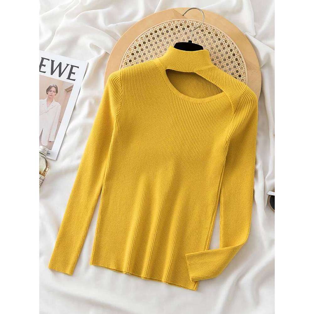 Skew Hollow-out Pullovers for Women Long Sleeve Half High Collar Knitted Sweater Female Korean Solid Jumper Pull Femme Sweaters Z260313