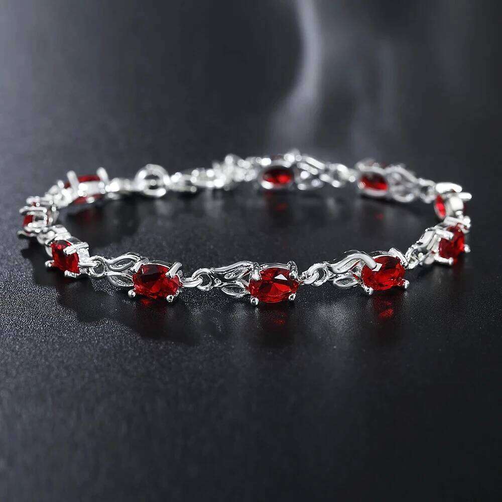 Hot new 925 Sterling silver Bracelets for women Wild red crystal chain fashion lady Wedding party Christmas gifts Jewelry Z260313