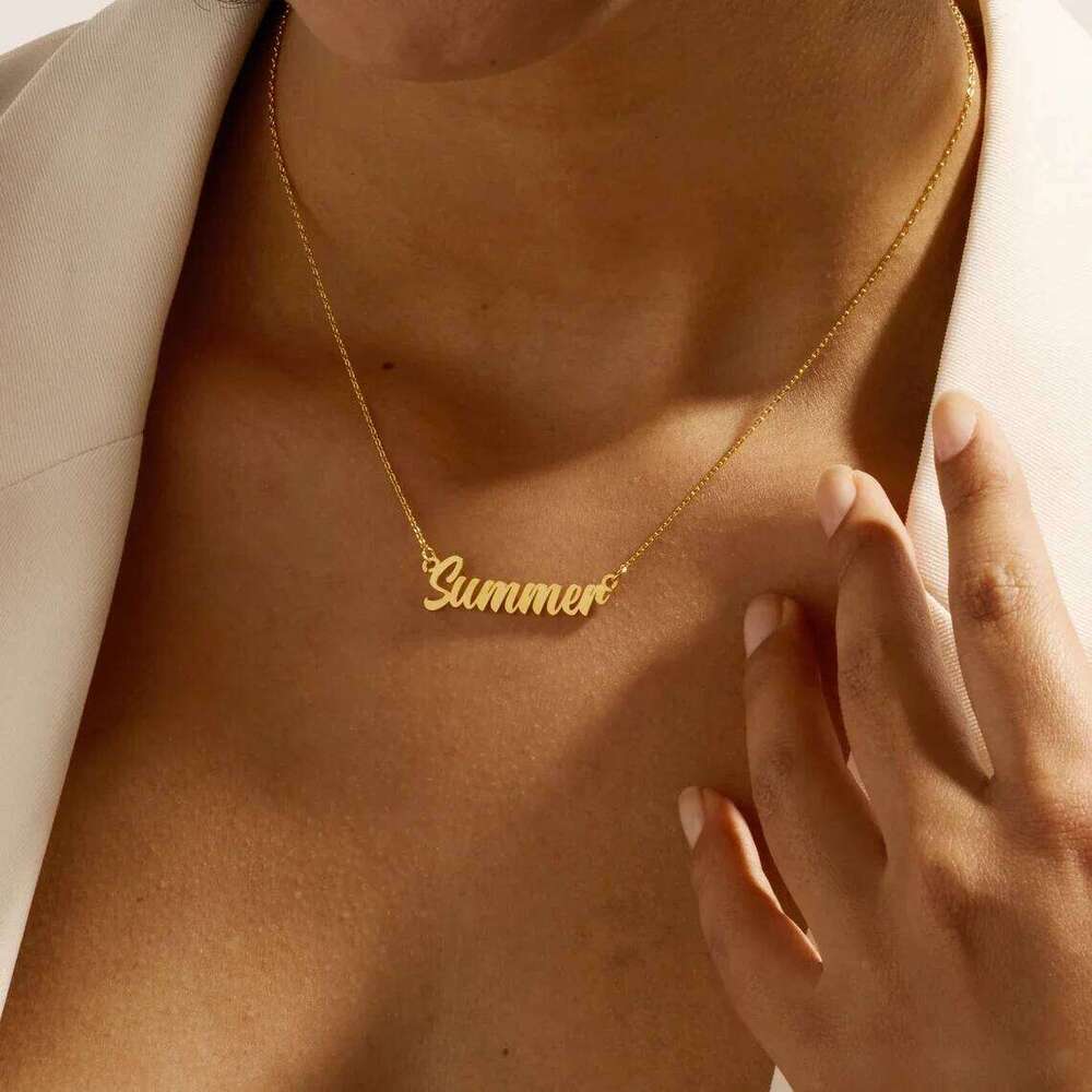 Custom Name Necklace for Women Personalised Cursive Letter Pendant Stainless Steel Jewelry Men Chain Choker Collar New 2024 H260312