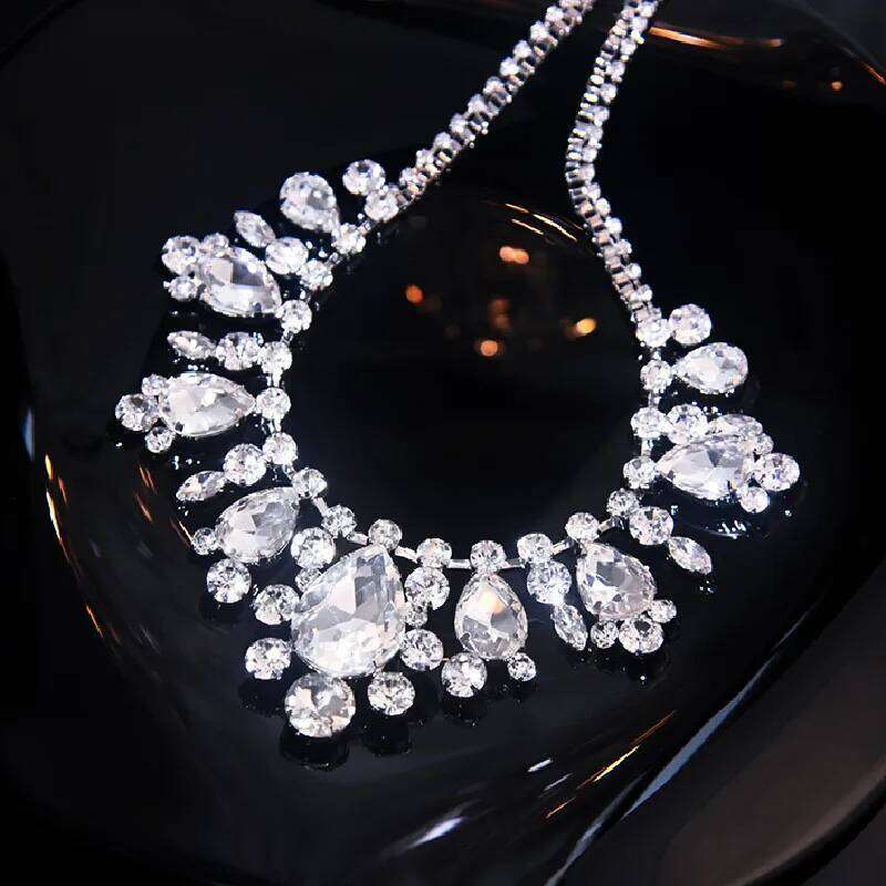 FYUAN Water Drop Crystal Choker for Women Silver Color Clavicle Chain Necklaces Bride Wedding Jewelry H260312